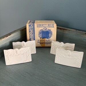 Porta-cartões de lugar Staffordshire Liberty Blue - Conjunto de 4 na caixa original