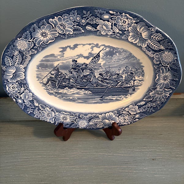 Staffordshire Liberty Blue Serving Platter, Washington Crossing Ironstone (14" x 11.25")