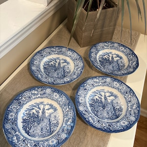 Staffordshire Liberty Blue Rimmed Soup Bowls- Set of 4