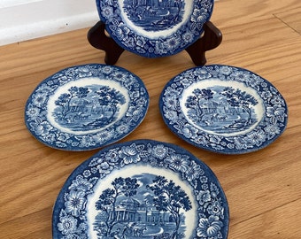 Liberty Blue 5 3/4" Plate  Bread & Butter or Dessert Staffordshire 4 Pieces OVERSTOCK