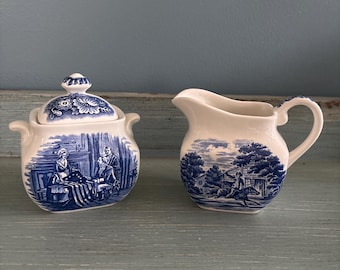 Liberty Blue Creamer & Sugar - Staffordshire England