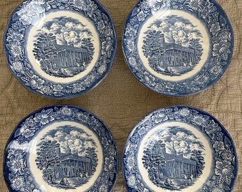 Vintage Liberty Blue Salad, Cereals Bowl  6 1/2” Mount Vernon, Staffordshire, England- Set of 4