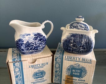 Liberty Blue Creamer & Sugar - Staffordshire England in Original Box