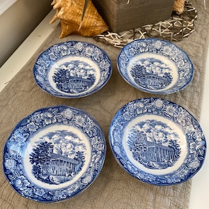 Vintage Liberty Blue  Cereal , Salad  Bowl 6 1/2” Mount Vernon, Staffordshire, England- Set of 4
