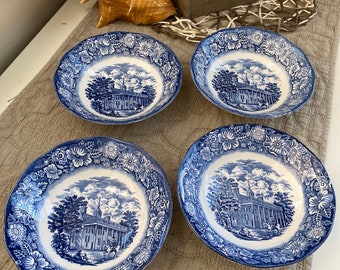 Vintage Liberty Blue  Cereal , Salad  Bowl 6 1/2” Mount Vernon, Staffordshire, England- Set of 4