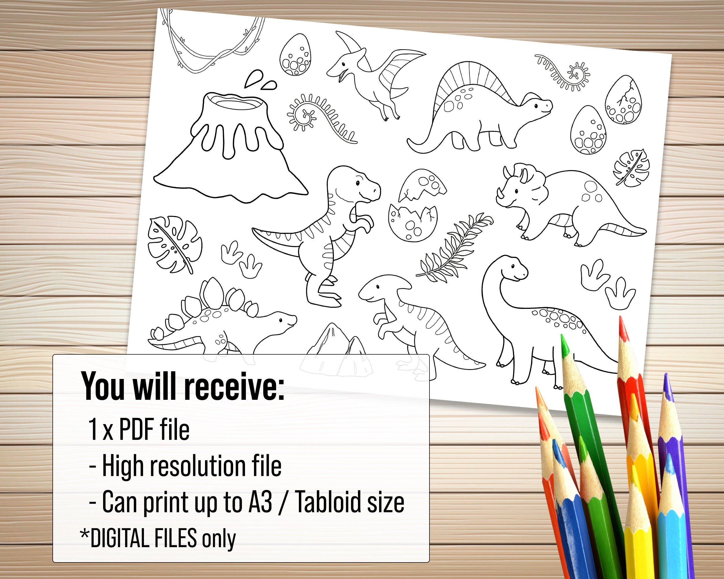 Instant Download - Dinosaur Coloring Sheet for Kids, Placemat ...