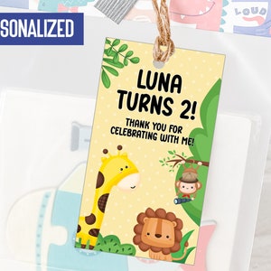 Personalized Safari Animal Birthday Gift Tag, Birthday Gift Tag, Thank You Tags, Birthday Favor Tags, Party bag tags, Jungle Animal birthday