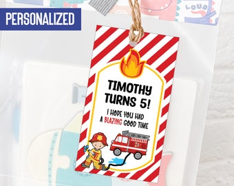 Etiqueta de regalo de bombero personalizada, etiqueta de regalo de cumpleaños, etiquetas de agradecimiento, etiquetas de Favor de cumpleaños, etiquetas de bolsa de fiesta, etiquetas de bombero, camión de bomberos,