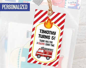 Etiqueta de regalo de camión de bomberos personalizada, etiqueta de regalo de cumpleaños, etiquetas de agradecimiento, etiquetas de Favor de cumpleaños, etiquetas de bolsa de fiesta, etiquetas de camión de bomberos, etiqueta de camión de bomberos,