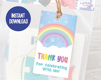 Download instantâneo - etiqueta de presente arco-íris pastel, etiqueta de presente de aniversário, etiquetas de agradecimento, etiquetas de lembrança de aniversário, etiquetas de sacola de festa, lembrancinhas de arco-íris