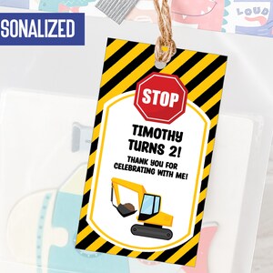 Personalized Construction Excavator Gift Tag, Birthday Gift Tag, Thank You Tags, Birthday Favor Tags, Party bag tags, Boy Theme Tags,