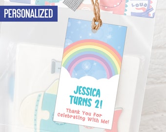 Etiqueta personalizada para presente em arco-íris pastel, etiqueta para presente de aniversário, etiqueta de agradecimento, etiquetas para lembranças de aniversário, etiquetas para bolsas de festa, etiquetas para meninas arco-íris, lembrancinhas para festas