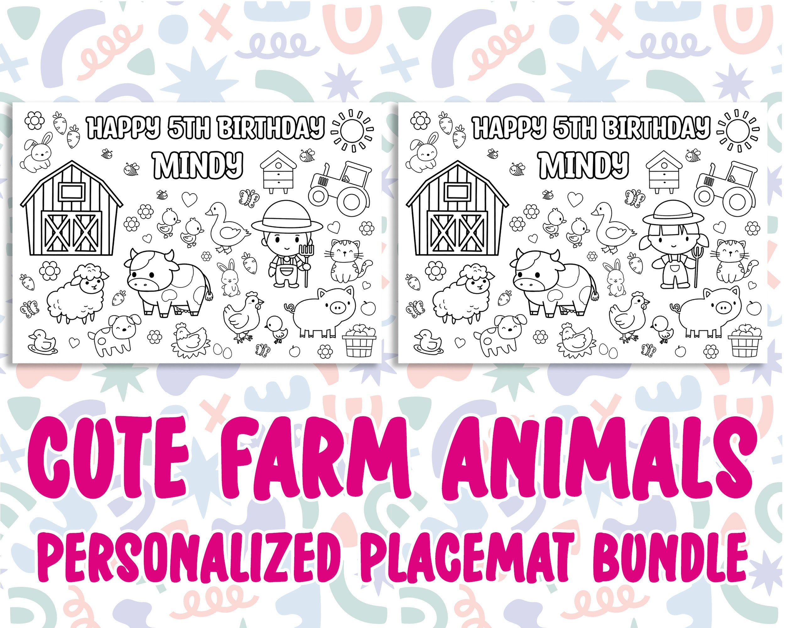 Personalized Farm Animals Birthday Coloring Sheet Bundle for Kids Party ...
