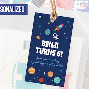 Gepersonaliseerde Space Gift Tag, Birthday Gift Tag, Thank You Tags, Birthday Favor Tags, Party bag tags, Astronauts Space Tags, Party Favors,