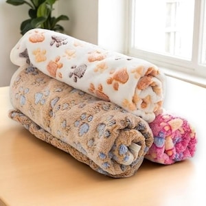 Paw Print Pet Blanket, Soft Fleece Throw for Dogs and Cats, Couch Protector, Travel-Friendly Mat