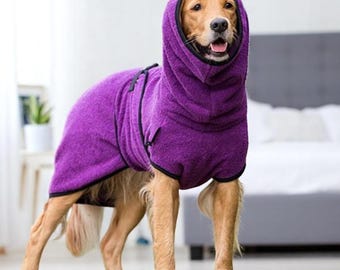 Ultra Absorbent Dog Drying Robe, Hooded Pet Towel Coat, Quick Dry Microfiber, Adjustable Wrap for Bath, Swim, Rain – 8 Colours, All Sizes
