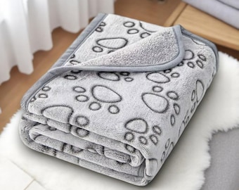 Grey Fleece Pet Blanket: Paw Print Dog Cat Throw, Sofa Protector