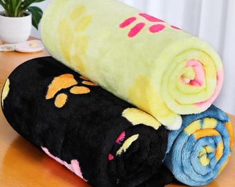 Paw Print Waterproof Fleece Pet Blanket: Dog Cat Crate Mat