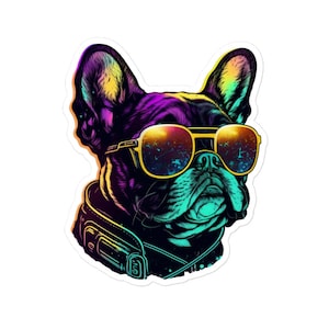 Französische Bulldogge Retrowave Sticker Synthwave Design Haustier Hund Aufkleber Aktiv Aktiv Aktiv
