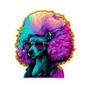 Poodle Retrowave pegatina Synthwave diseño mascota perro calcomanía activa