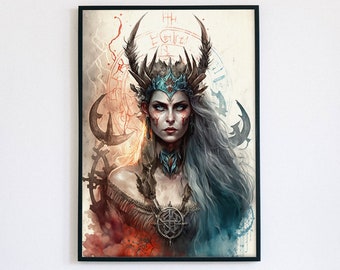 Hel Print, Nordic Goddess Hel, Norse Mythology Print, Watercolor Hel Printable Viking Poster Digital Download
