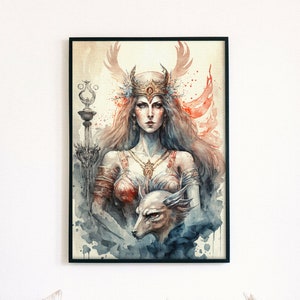Freyja Print, Nordic Goddess, Norse Mythology Print, Watercolor Freya Printable Viking Poster Digital Download