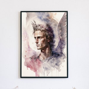 Archangel Chamuel Print, Religious Gift Icon Chamuel, Watercolor Angel Chamuel Printable Poster Digital Download
