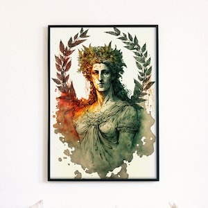 Ceres Demeter, de godin van de landbouw en de heilige wet, Griekse mythologie print, aquarel Demeter afdrukbare poster