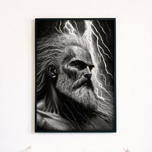 Jupiter Zeus Black & White, Charcoal The God of the Sky, Greek Mythology Print, Printable Poster Digital Download
