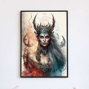 Hel Print, Nordic Goddess Hel, Norse Mythology Print, Watercolor Hel Printable Viking Poster Digital Download