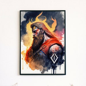 Vale Print, Nordic God Vale, Norse Mythology Print, Watercolor Vale Printable Viking Poster Digital Download