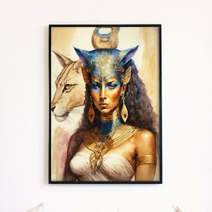Hathor Egipto Diosa Impresión, Dioses de Egipto, Impresión de mitología de Egipto, Cartel imprimible Hathor Descarga digital