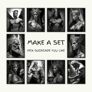 Olympian Gods Black & White Gallery Wall Print Custom Set | Charcoal Eclectic Greek Gods Printable Poster Art Print