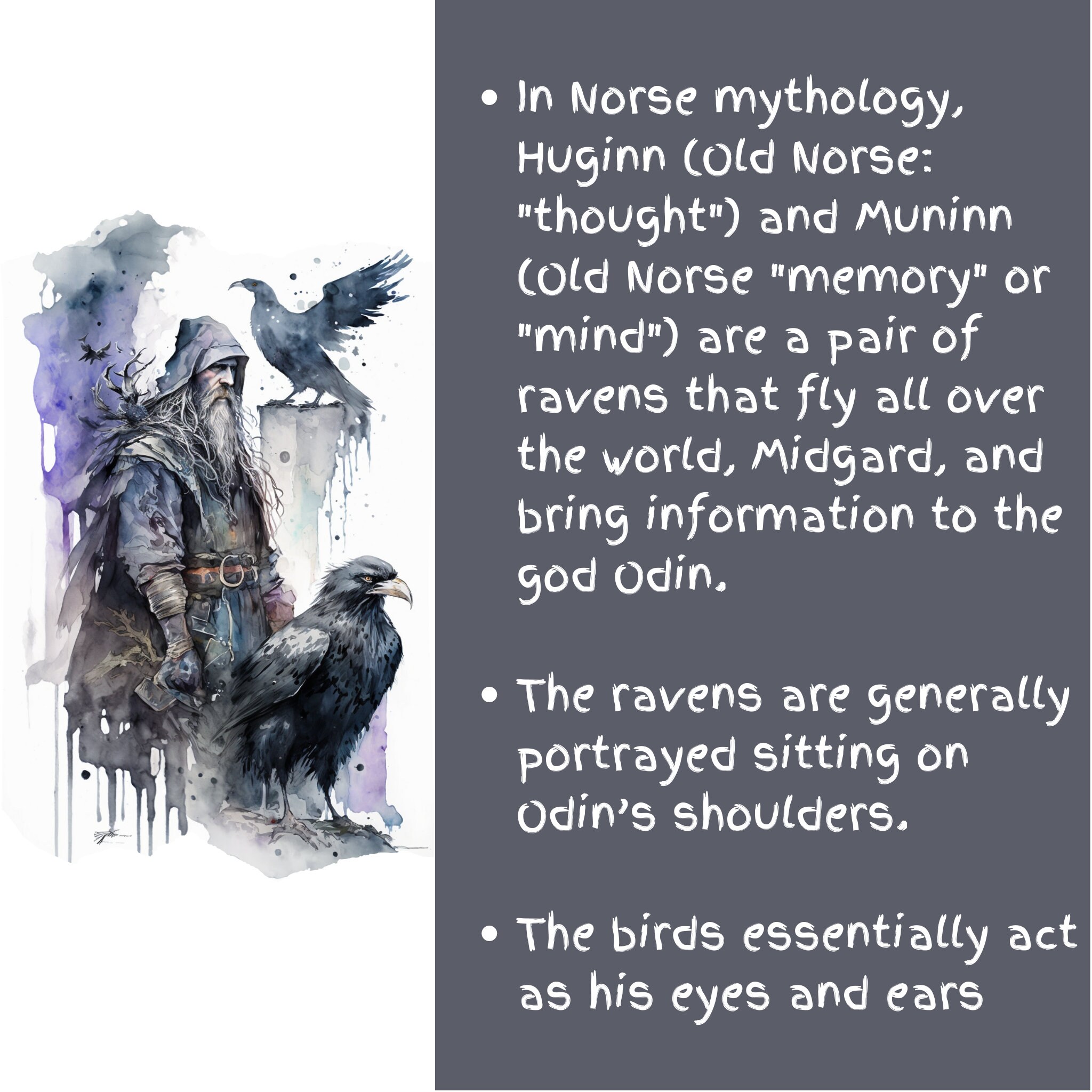 Odin & seine Raben, nordische Mythologie Art Print, Aquarell Gott Odins Raben, druckbare Wand