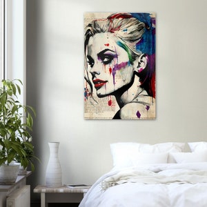 DC Comics Harley Quinn, justice league, newspaper drawing watercolours poster, perfect as a gift
