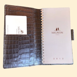 MIGNON PARIS Agenda-pojemnik na książkę adresową z perłowo-szarej skóry, Vintage Agenda Holder, eleganckie etui na dokumenty, luksusowe wyroby skórzane w stylu vintage,