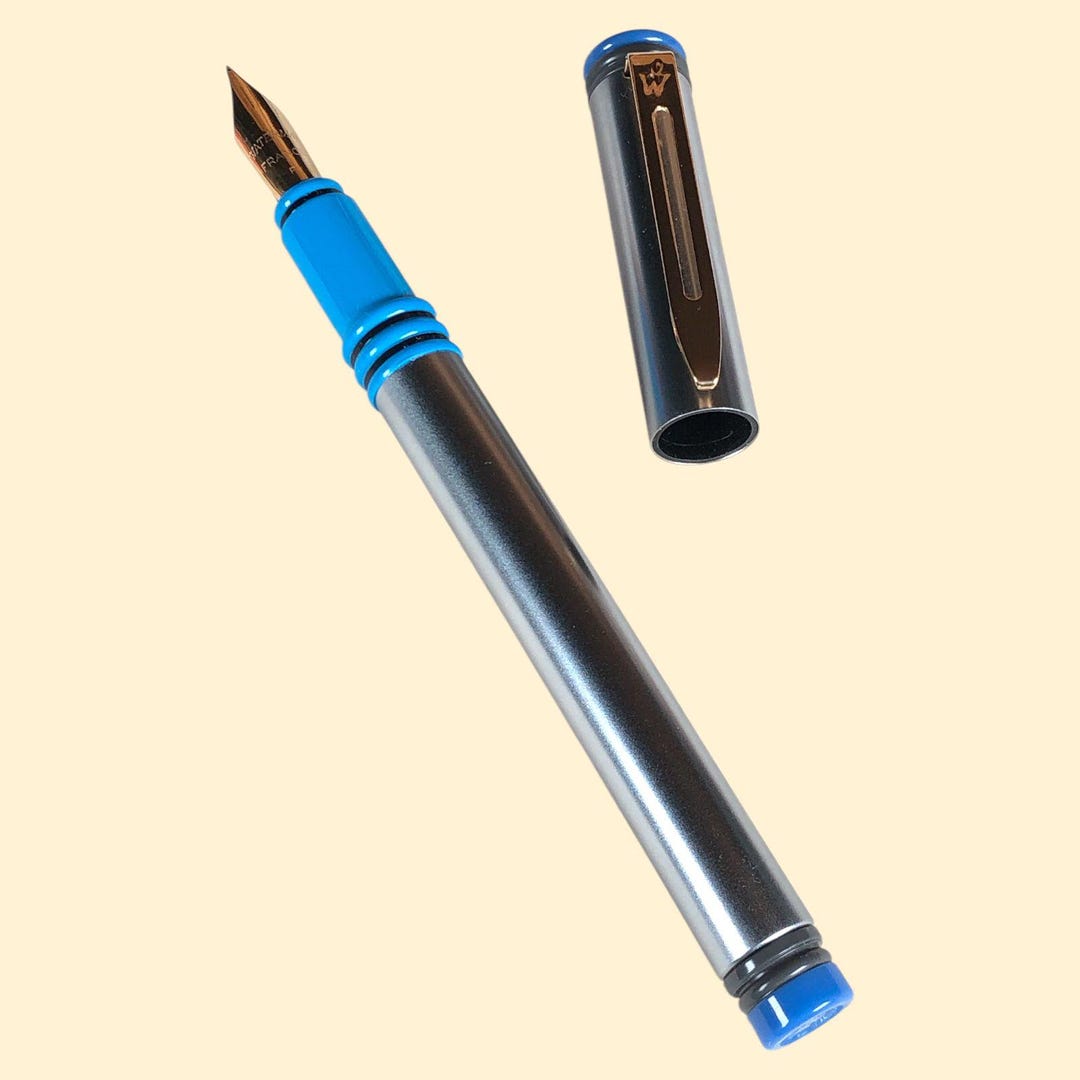 New Waterman Forum Metal Grey Blue Fountain Pen, Fine, Retro