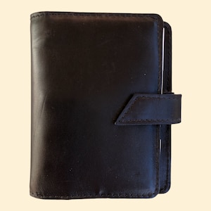 Organizator Agenda GREENWITCH Prince Mini czarna skóra cielęca 12 X 9 Made In Italy, NOS, Vintage włoski notes kieszonkowy kompatybilny z Filofax,