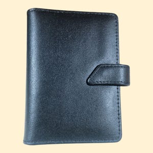 Organizator Agenda GREENWITCH Victoria Mini czarna skóra cielęca 12 X 9 Made In Italy, NOS Vintage włoski notes kieszonkowy kompatybilny z Filofax