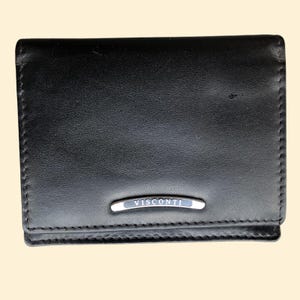 Porta Biglietti Da Visita vintage VISCONTI Pelle Nera Made In Italy nuovo NOS, pelletteria italiana qualità, vintage business card holder