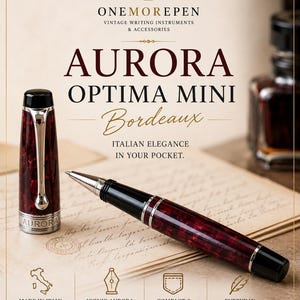 AURORA Optima Mini Bordeaux Penna Roller Vintage NOS – Auruloide Screziata Bordeaux – Made in Italy con Scatola Originale