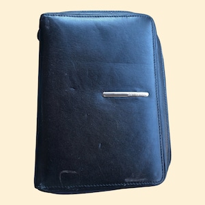 SAMSONITE ORIGINAL vintage organizer in zwart leer cm. 20 x 15, vintage documenthouderagenda, gelegenheidsorganisator, organisator met gebreken