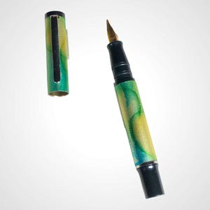 Stylo plume micro FILCAO KIKA vert/jaune chiné, élégant stylo de poche/sac à main italien vintage, micro stylo plume