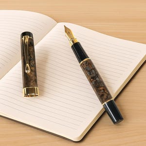 Filcao Leader Fountain Pen in Brown Lacquer, Vintage Fountain Pen Made in Italy, Collector&#39;s Pen, Italian Celluloid Fountain Pen