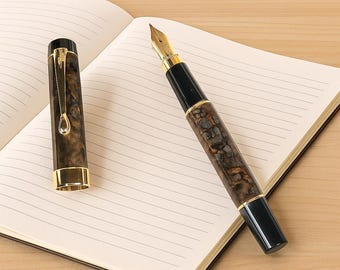 Filcao Leader Fountain Pen in Brown Lacquer, Vintage Fountain Pen Made in Italy, Collector's Pen, Italian Celluloid Fountain Pen