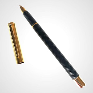 Stilografica Vintage by Filcao Bicolor Nero Satinato righe cappuccio dorato satinato, Pennino Dorato Medio Cartuccia tipo Pelikan, italiana