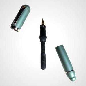 Filcao Micro Fountain Pen Ladybug in satin anodized green, collectible pen, purse pen, pocket pen, vintage pen image 4