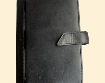 Organizer Agenda GREENWITCH mod. Lawrence Personal + Wallet Made In Italy In Black Leather, vintage organizer with card holder, retro agenda