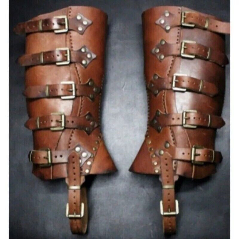 Leather Medieval Gaiters Knight Shoes Cover Warrior Leg Armor Boot