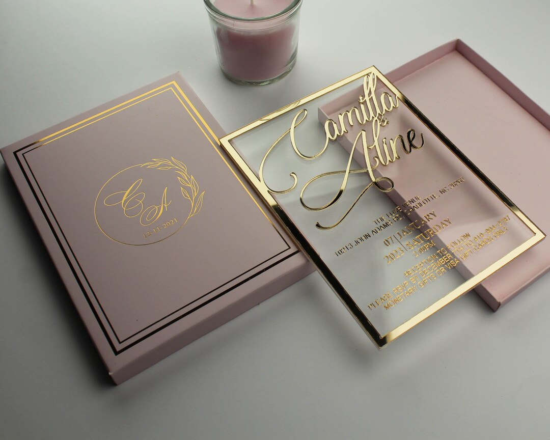 Rose Gold Mirror Acrylic Wedding Invitation, Invitation for a Luxury Event  — Sofia Invitations and Prints